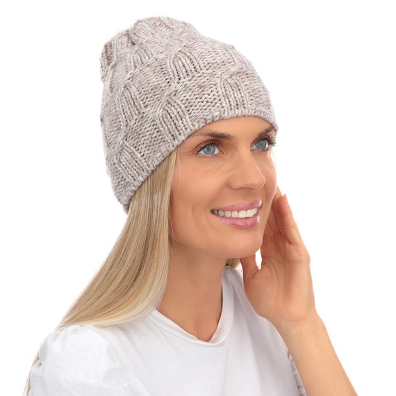 Mikos czapka klasyczna beanie czapka przejściowa wiosna jesień zima bez ocieplenia 708 beż melanż