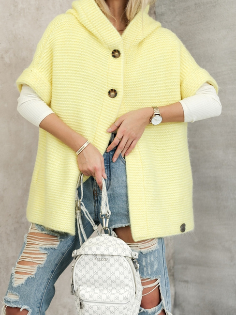 Kardigan Cocomore sweter z kapturem i krótkim rękawem żółty