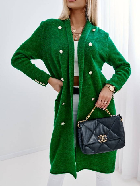 Długi sweter płaszczyk Cocomore z guzikami zielony