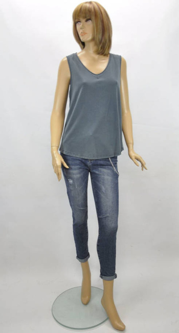 Import Włoska Bluzka damska na ramiączka z ozdobną koronką z tyłu grafitowa