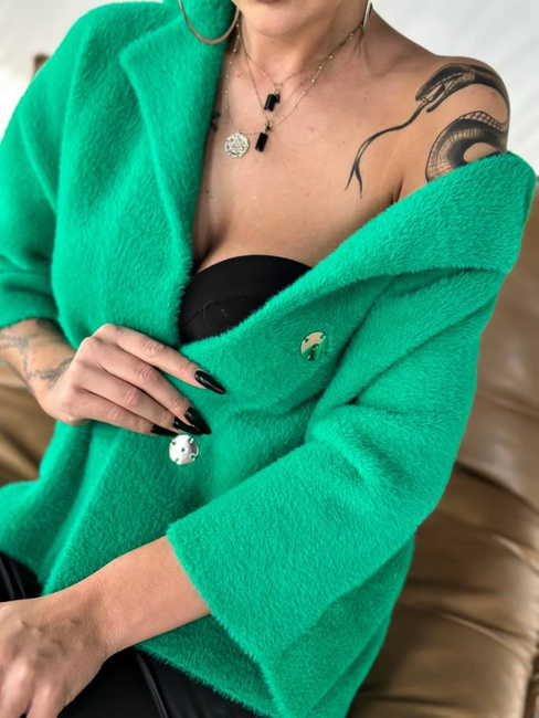 Krótka kurtka Cocomore alpaka rękaw 3/4 zielony