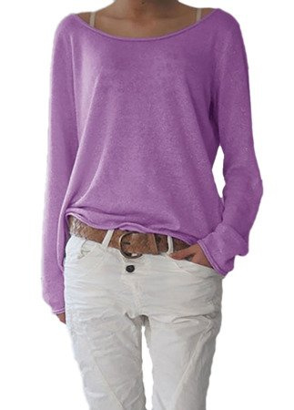 Damen Rundhalsausschnitt Langarm Lose Bluse Strickpulli Hemd Shirt Oversize Sweatshirt in vielen Trend Farben Tops