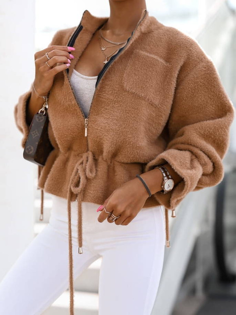 Krótka kurtka Cocomore typu alpaka karmelowy