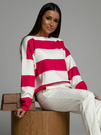 Sweter Cocomore dwukolorowy w szerokie pasy biało różowe
