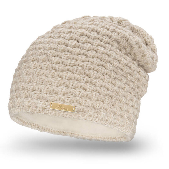 Mikos Damen Strickmütze mit Fellbommel Bommelmütze Zopfmuster oder Rippstrick mit großem Kunstfellbommel