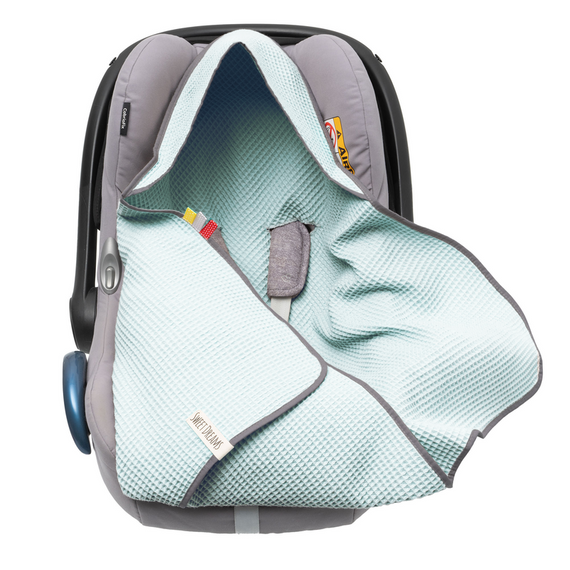 Einschlagdecke aus Waffelstoff für den Sommer 100% Baumwolle Baby Decke für Autositz Kuscheldecke Kinderwagedecke Für Kinderwagen Buggys z.B. Maxi Cosi Rosa Beige 3 Punkt Gurt (1038)