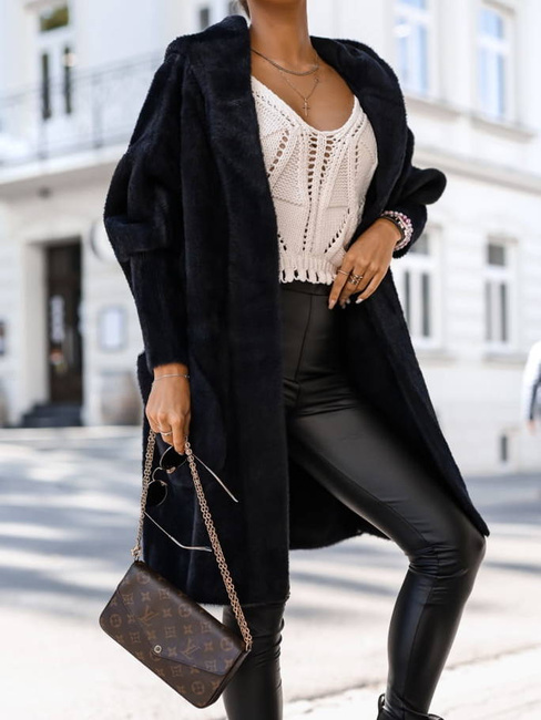 Kurtka płaszcz alpaka z kapturem Cocomore czarny