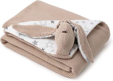 Mikos® GOTS zert. Babydecke 100% Bio Baumwolle Strickdecke Baumwolldecke Warme Babydecke Mädchen Jungen Baby Erstausstattung Für Neugeborene | 2 in 1 Kuscheltier und Kuscheldecke (1042)