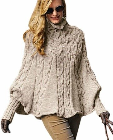 Strickponcho mit locker fallendem Rollkragen - khaki