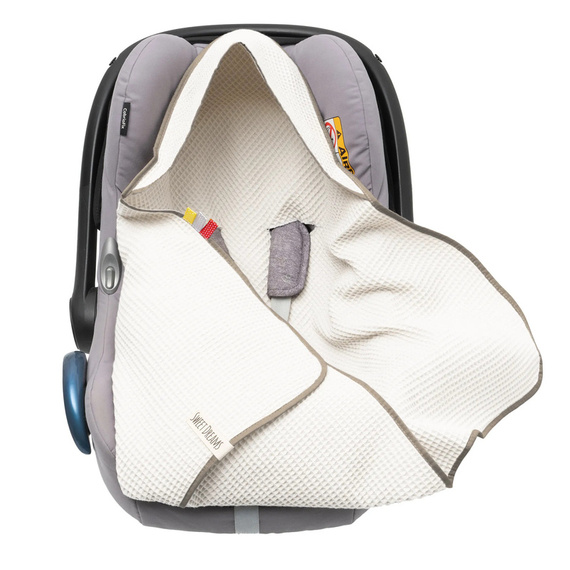 Einschlagdecke aus Waffelstoff für den Sommer 100% Baumwolle Baby Decke für Autositz Kuscheldecke Kinderwagedecke Für Kinderwagen Buggys z.B. Maxi Cosi Rosa Beige 3 Punkt Gurt (1038)