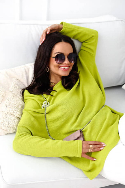 Luźny cienki sweter damski Me Gusta limonka