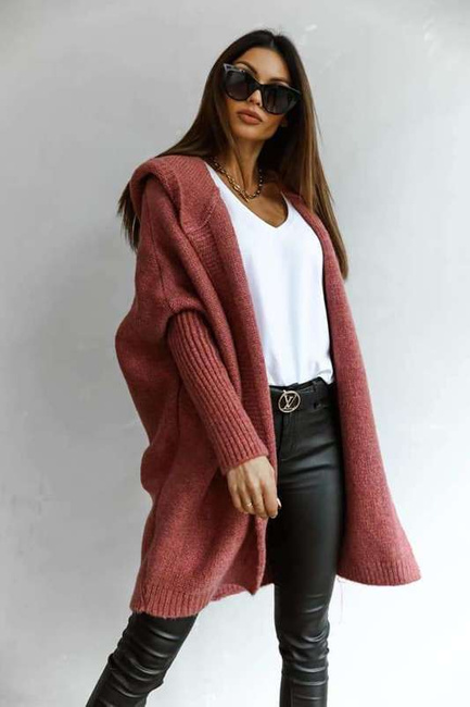 Sweter kardigan Me Gusta z kapturem jagodowy