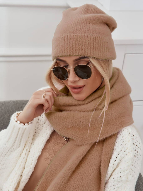 Komplet zimowy czapka + szalik alpaka Cocomore camel