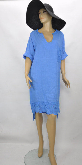 Letnia asymetryczna sukienka lniana niebieska