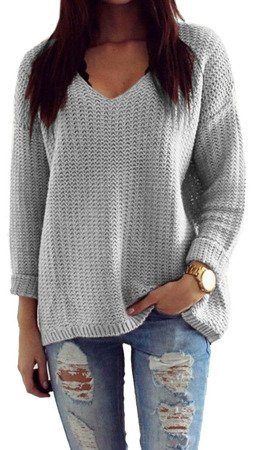 Sweter w serek V 627 - szary