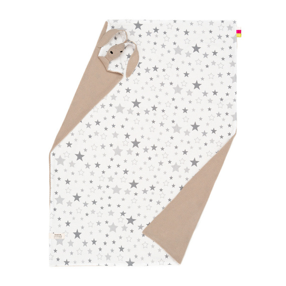 Mikos® GOTS zert. Babydecke 100% Bio Baumwolle Strickdecke Baumwolldecke Warme Babydecke Mädchen Jungen Baby Erstausstattung Für Neugeborene | 2 in 1 Kuscheltier und Kuscheldecke (1041)