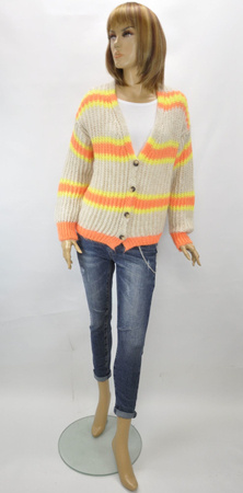 Import włoski Sweter damski kardigan krótki zapinany na guziki neonowe kolory