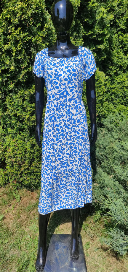 Sukienka hiszpanka gumka w dekolcie długa zwiewna lekka maxi wzór kwiatowy  import Włochy niebieski | Odzież \ Sukienki | Sklep Mikos