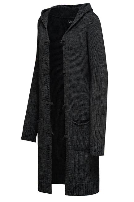 Mikos długi damski sweter kardigan z kapturem 905 czarny